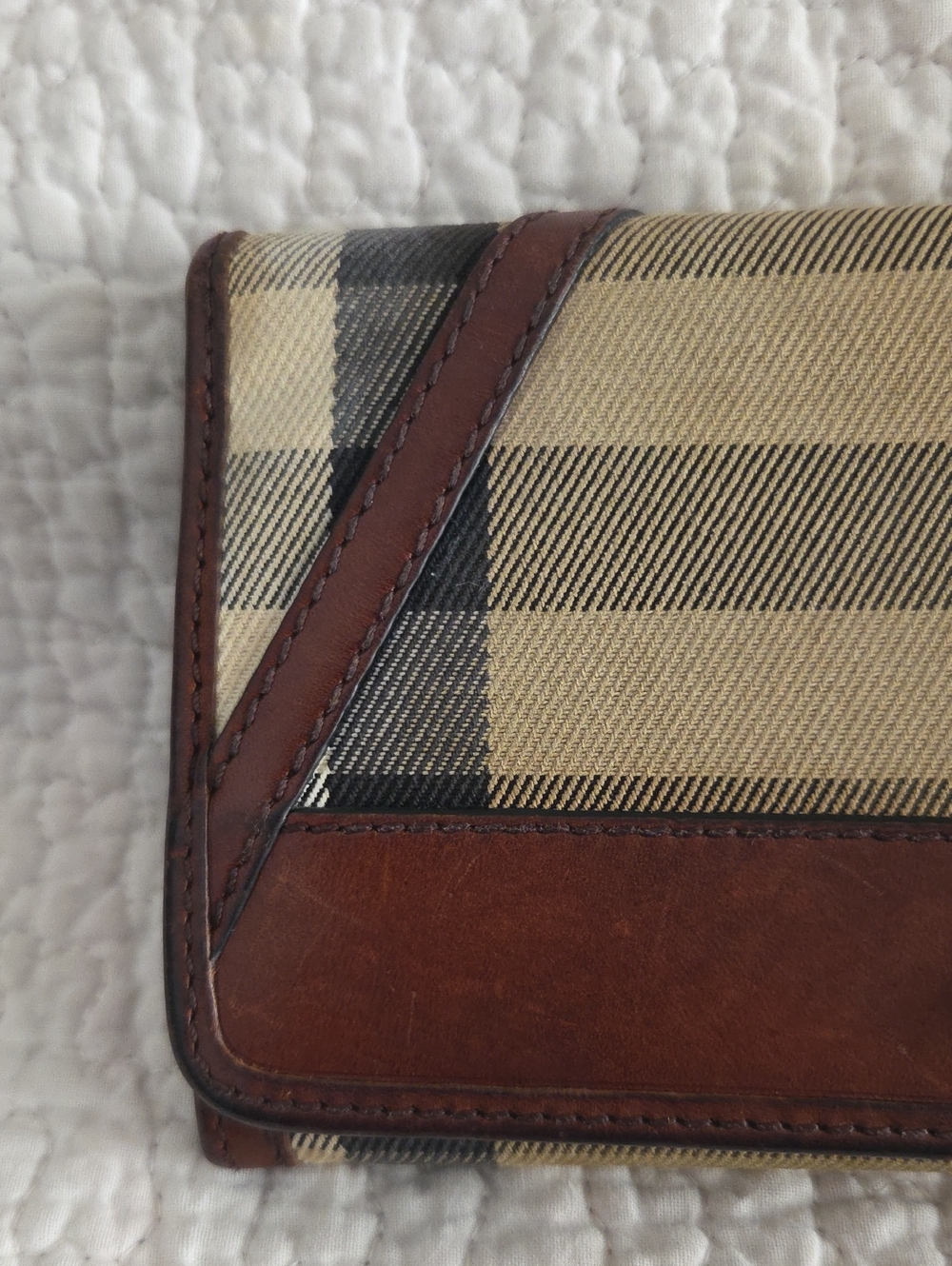 Burberry Beige Plaid Continental Wallet with Brown Leather Trim - Picture 11 of 16